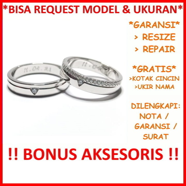 Gratis Ukir Nama Garansi Silver Asli Bisa Pesan Model Cincin Couple Perak Tunangan Mas Kawin Id622