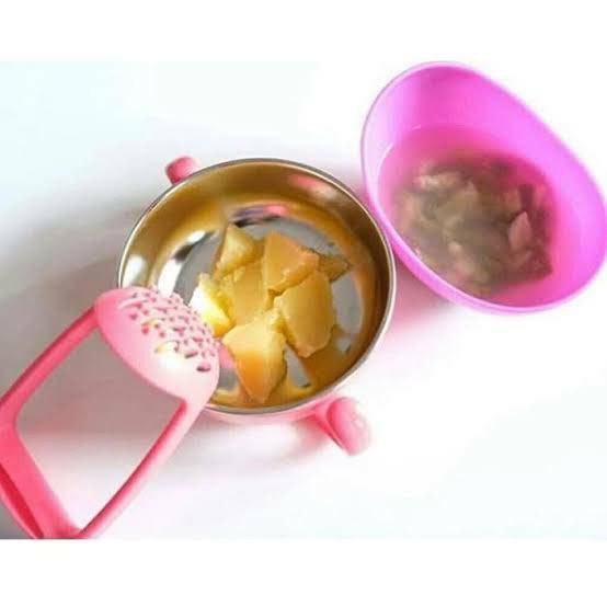 Nuby Stainless Bowl with Masher Pink