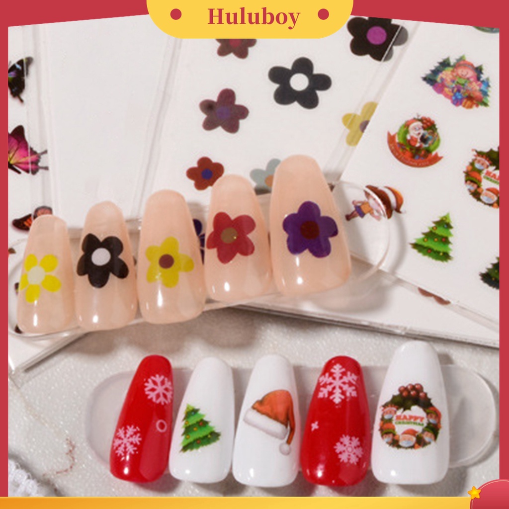 Huluboy Huluboy♡ 6pcs Stiker Kuku Motif Bunga Natal Untuk Pemula