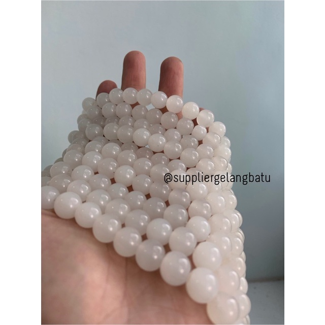 Bahan batu WHITE CAT EYE 10mm mata kucing natural putih TANPA JARONG