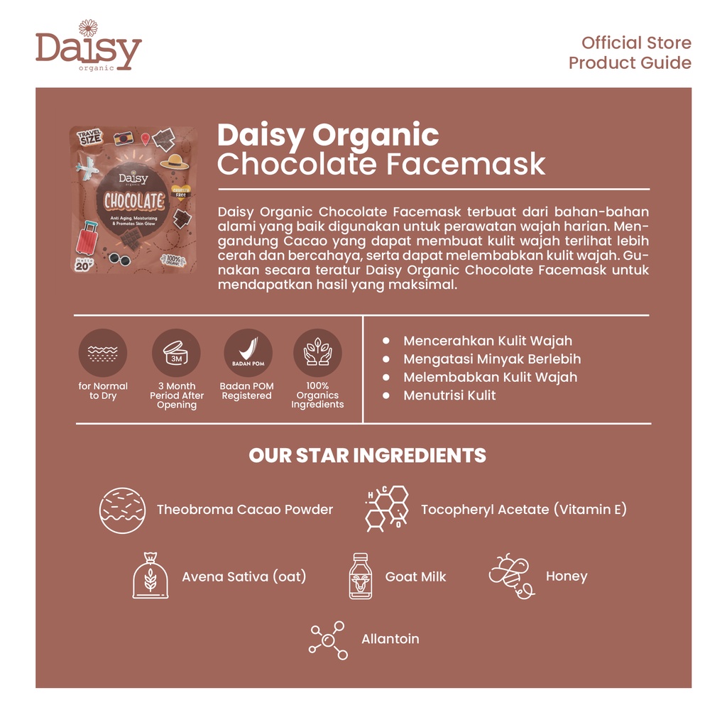 Daisy Organic Chocolate Facemask Travelsize Masker Face Mask Travel Size