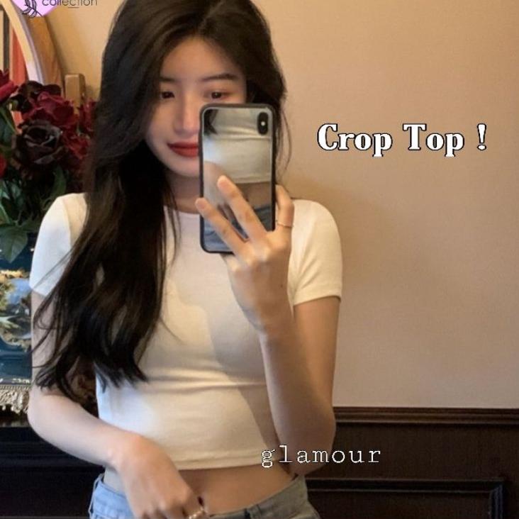 KJG Glamour - kaos Crop Top Polos Kaos Wanita Crop Tee Press Body CT 001 (S,M,L,XL) ▲➻ ➬