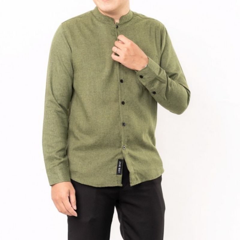 Kemeja Koko Bahan Katun Madinah warna Green Army