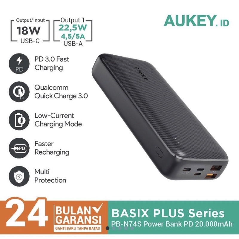 AUKEY Powerbank PB-N74S Basix Plus PD 20,000mAh - 500730