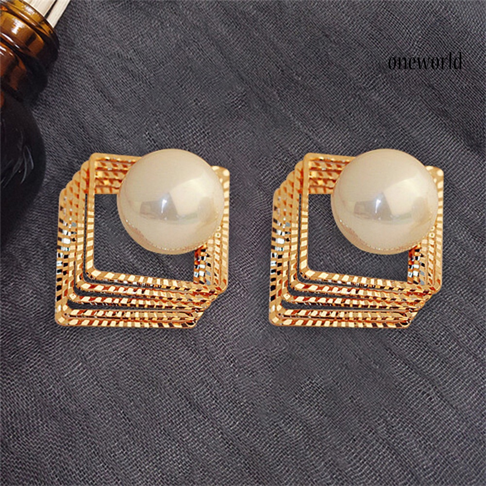 OW@ Women Fashion Multi-layer Faux Pearl Ear Studs Earrings Party Jewelry Gift