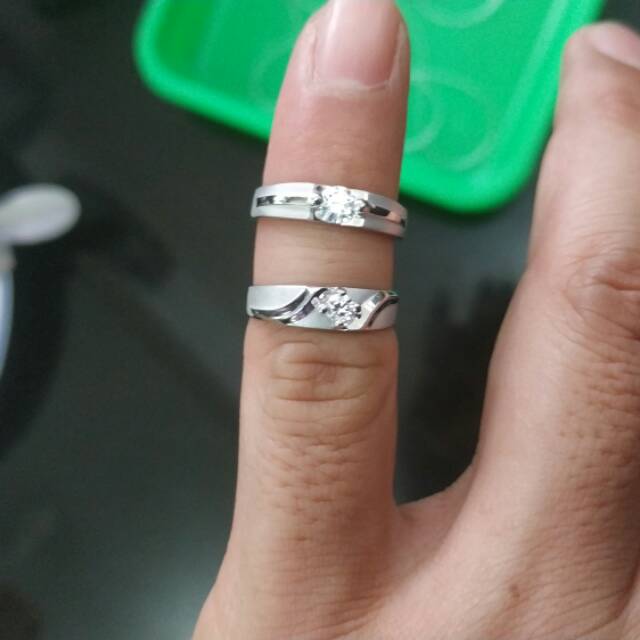 Cincin tunangan nikah kawin simpel permata anak dan dewasa emas putih asli kadar 750 75% 16k 22 surabaya permata