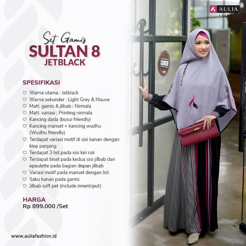 Gamis set Hijab Syar'i Lebaran Terbaru ORI Aulia Fashion Sultan 8 Jetblack