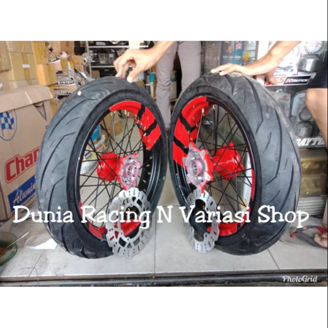 Sepaket Velg Supermoto CRF 150 ring 17 Supermoto tromol ori CRF Ban Tubles paketan siap pasang