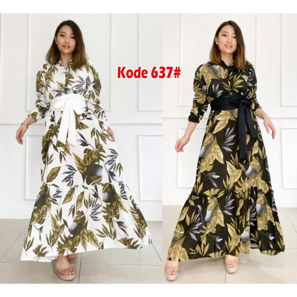 637#gamis fashion muslim terbaru/gamis motif daun// fashion gamis wanita