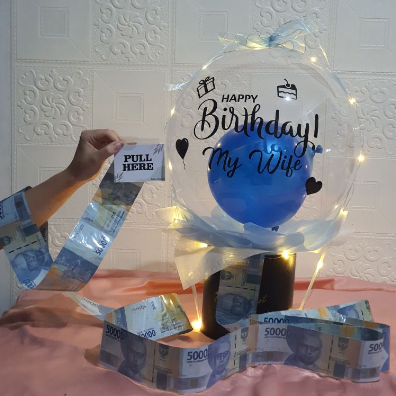 Balon PVC | Pull Out Money Box Uang Tarik | Box Anniversary | Hadiah Ulang Tahun | Kado Wisuda