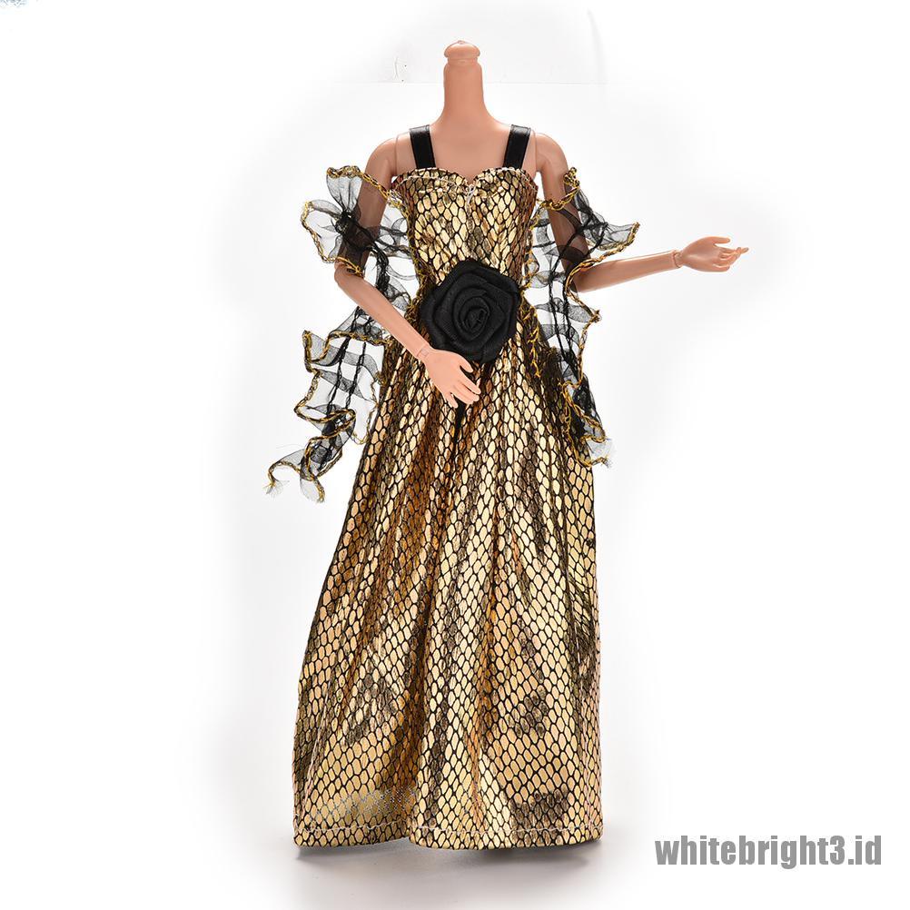 (white3) 1pc Dress Motif Kulit Buaya Untuk Boneka Barbie