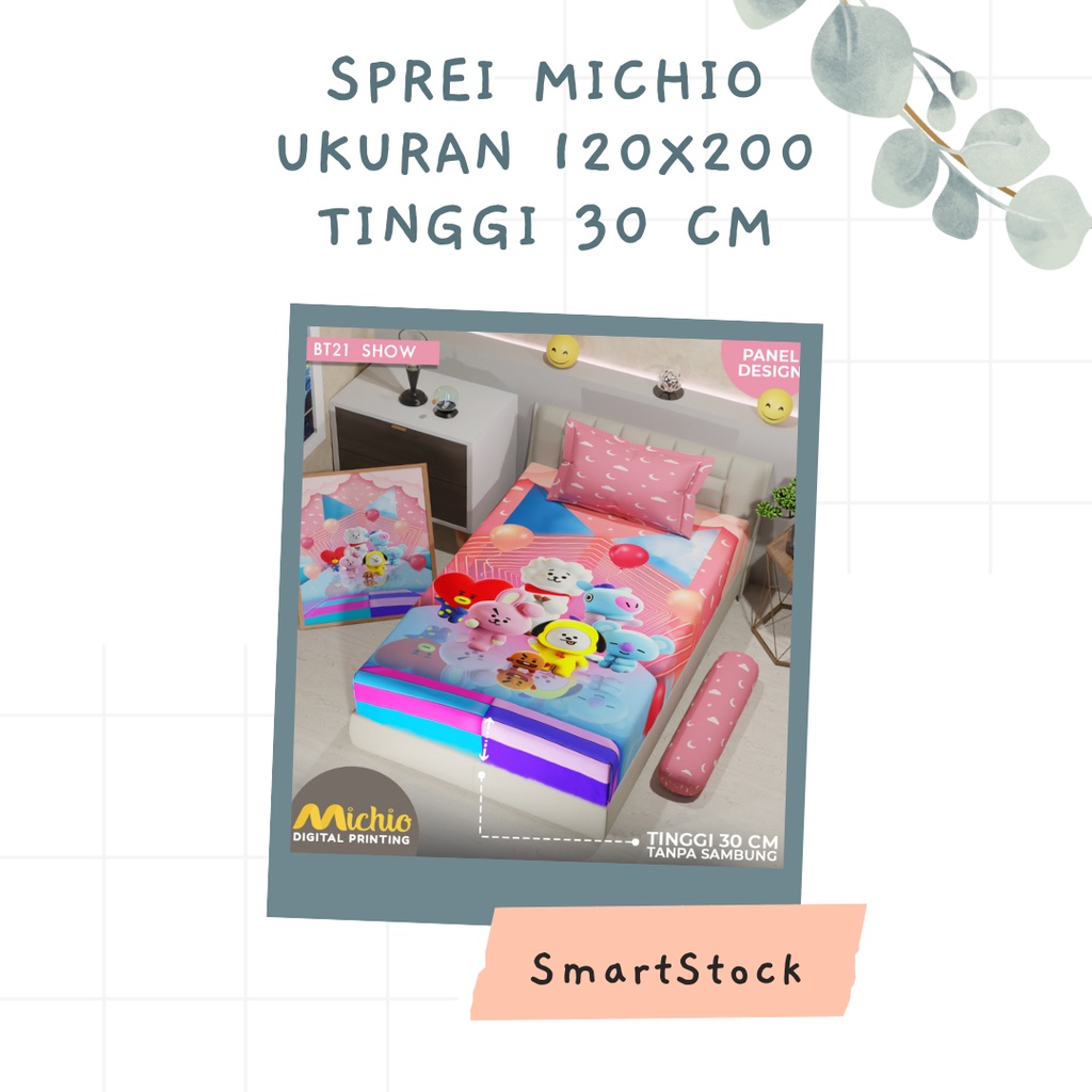 SS Sprei MICHIO ukuran 120 120x200x30 Single Size 120x200 Tinggi 30 cm mix motif Printing