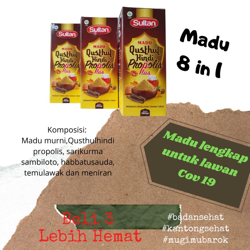 

madu qusthul hindi propolis plus 280 gr (3 botol)