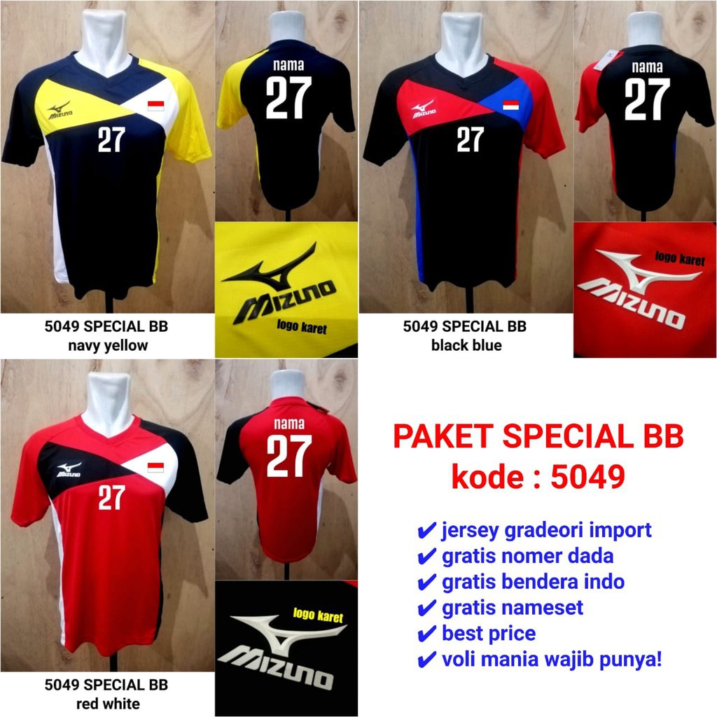 Ori  Paket SPECIAL BB kaos voli mizuno 5049 baju mizuno voli gradeori impor  Limited