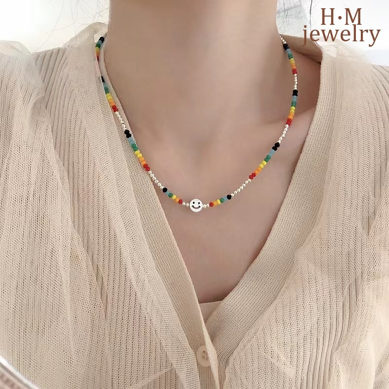 Kalung Rantai Clavicle Twin Hias Liontin Smiley Multi Warna Untuk Wanita 2022