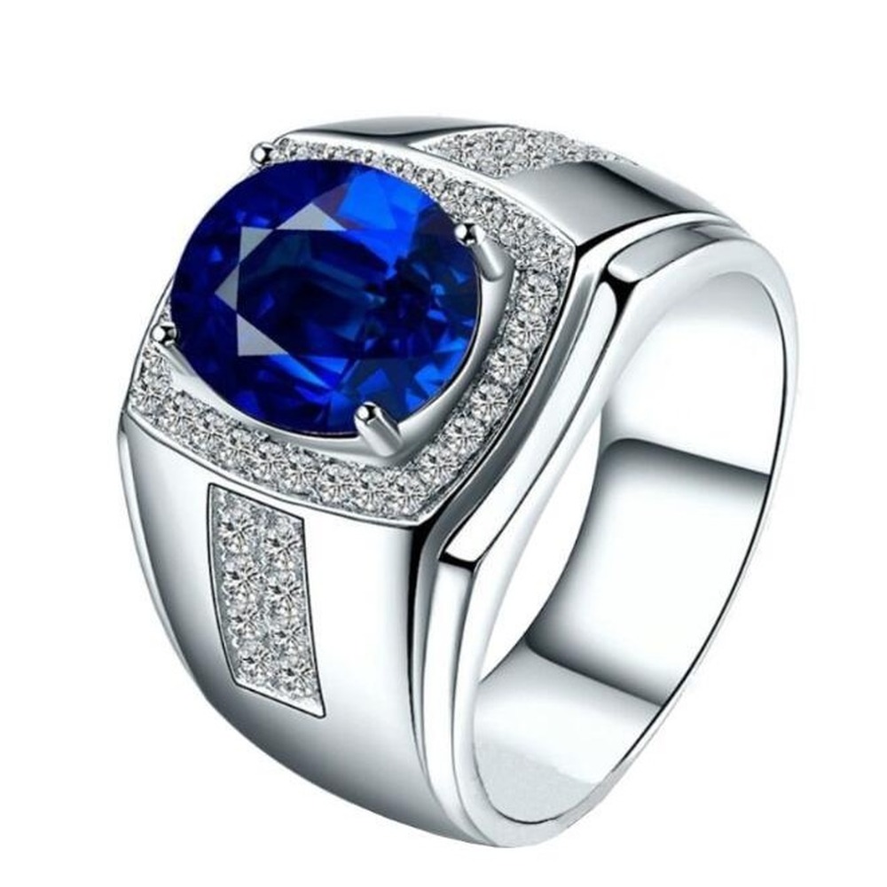 Cincin Perak Pria Wanita Fashion Perhiasan Emas Putih Safir Berlian Kristal Zirkon Biru Diamond Rings