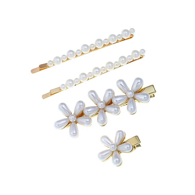 LRC Anting Tusuk Fashion Pearl Flower Pearl Hairpin F56945