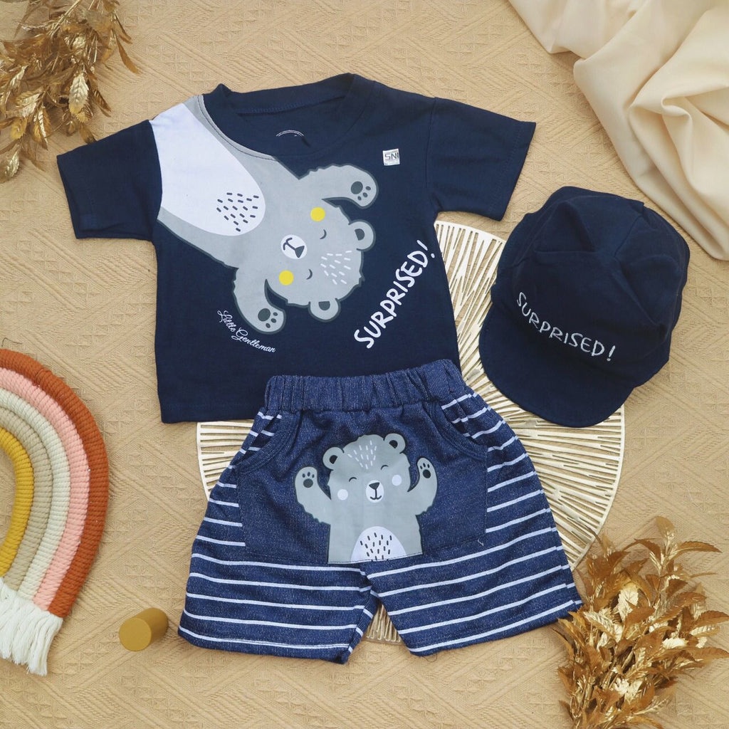 BARU! LIK034 - 2in1 Setelan Kaos Celana Pendek Pergi Jalan Anak Bayi Cowo Lucu Casual