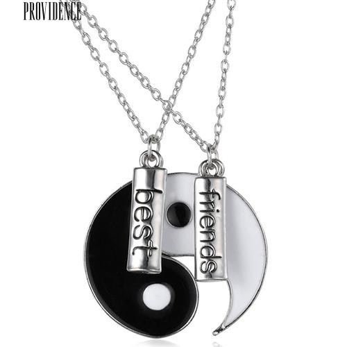 2 Pcs / Set Sahabat Tai Chi Yin Yang Diukir Bar Pendant Split Kalung Hadiah