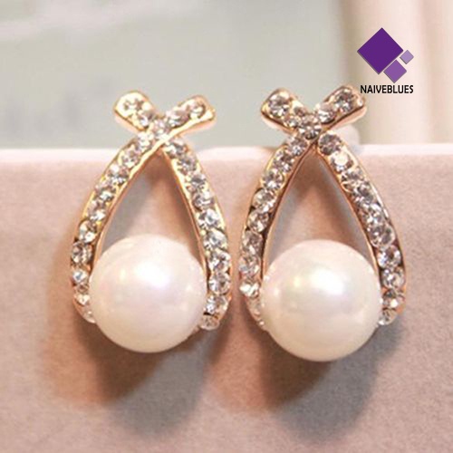 Anting Stud Hias Mutiara Berlian Imitasi Untuk Wanita