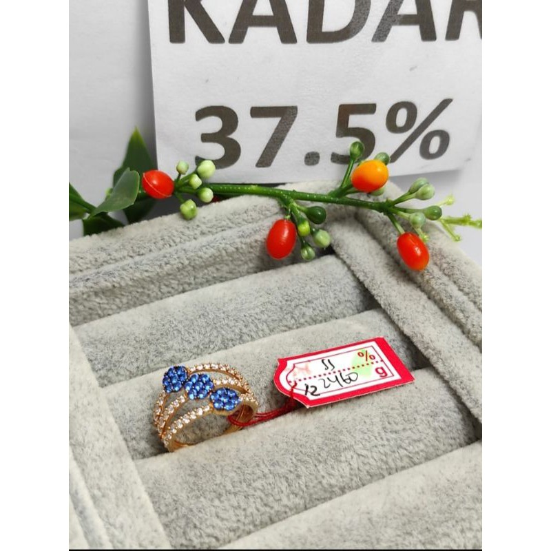 cincin mata biru emas asli 375 ukuran 12, 15