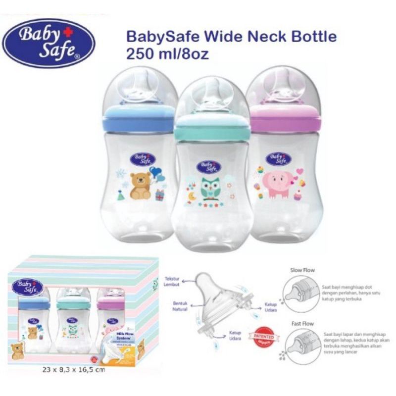 WNS01 / WNS02 Baby Safe Bottle Set Wide Neck Isi 3