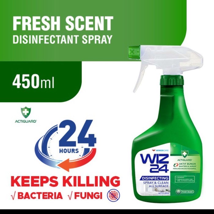 DISINFEKTAN WIZ 24 REFILL ISI ULANG 450 ML DESINFECTANT SPRAY ANTISEPTIK SURFACE