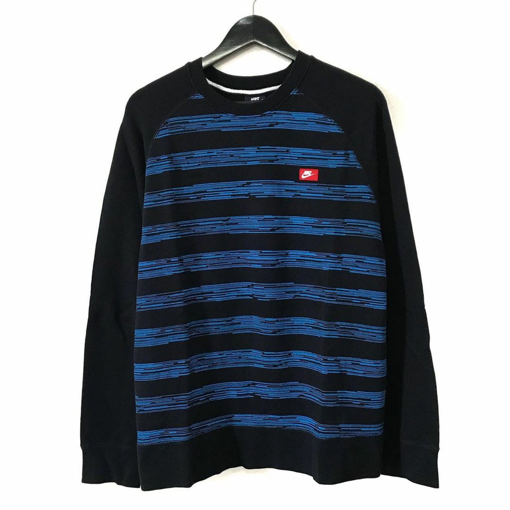 Sweater Nike Black and Blue Stripes - Red Box Swoosh Small Logo