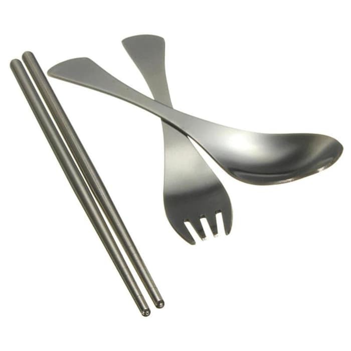 【GOGOMART】Set Perlengkapan Makan Sendok Garpu Sumpit Stainless Steel With Pouch