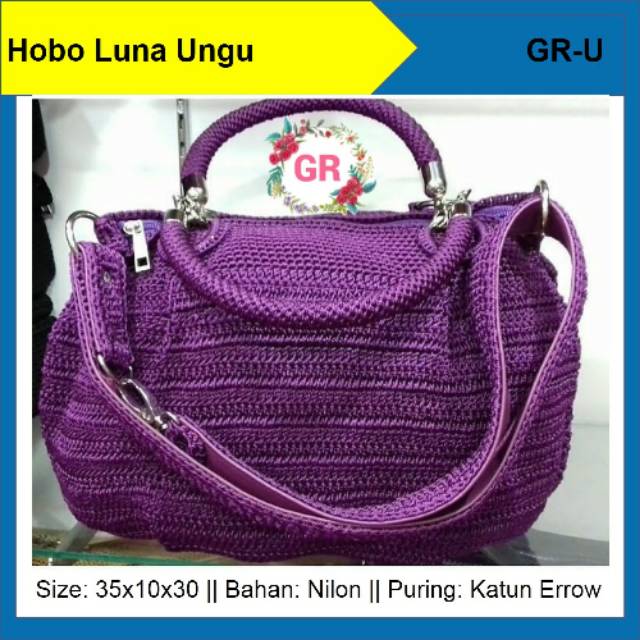 Tas Rajut Hobo Luna Kirana Tali Panjang Handle Full Nilon Ulir Selang Ungu murah
