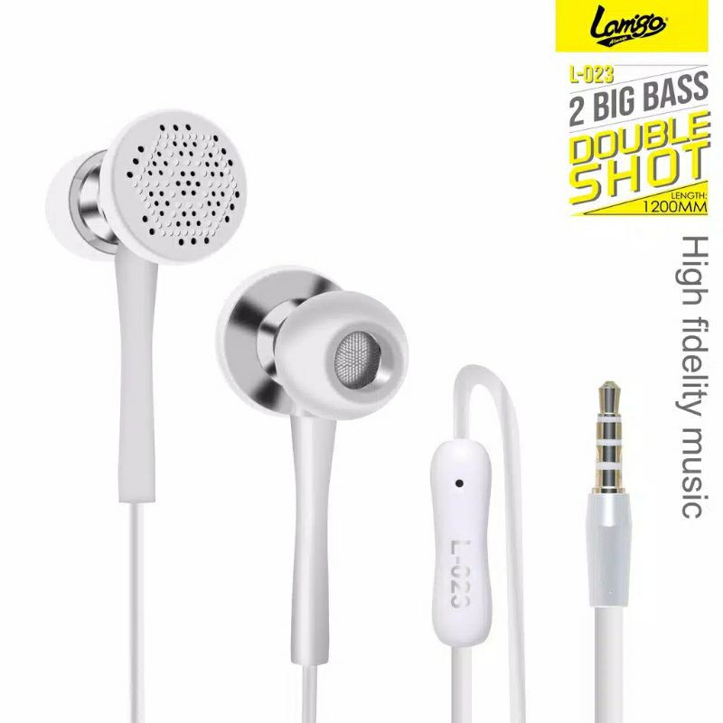 Earphone L23 original Double Shoot dua sisi stereo bass music telfon headset dengan mic original