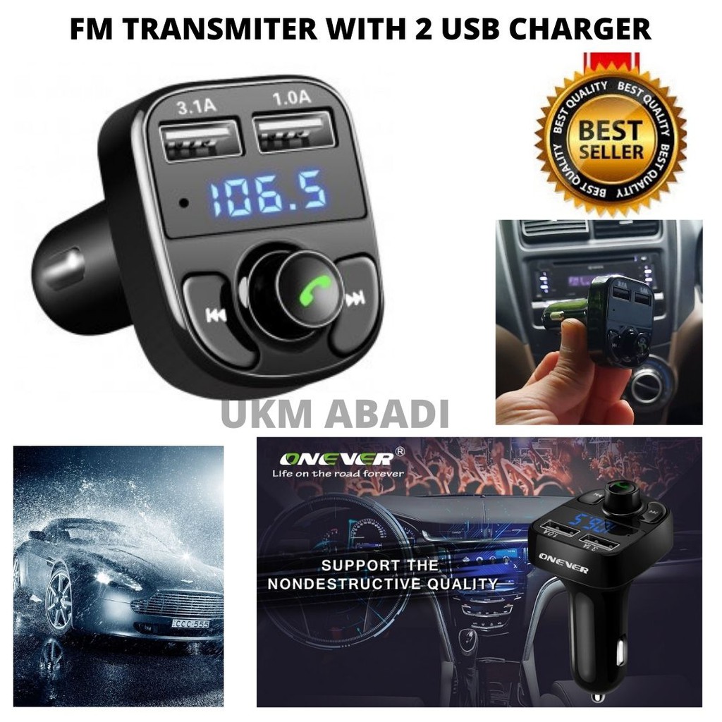 Bluetooth Wireless Fm Transmitter Musik HP ke Speaker Mobil LED Charger 2 USB  111162