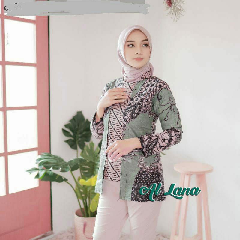 tey-17 Batik Wanita ASJ SA HRB026 Kenongo Kemeja Tosca Pendek-Kate hijau
