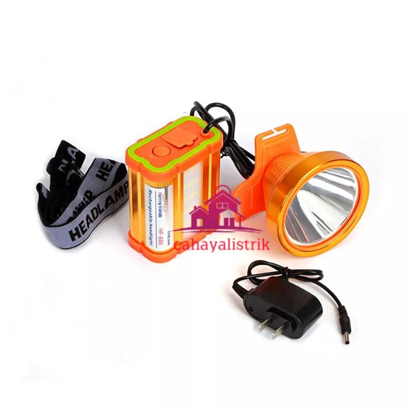 Senter Kepala super terang / 50 Watt + 30 Watt Head Lamp + Aki Power Bank,Nyala KUNING Atau Putih