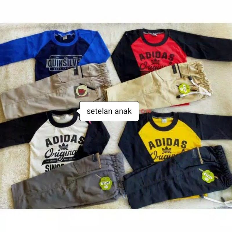 setelan anak chinos panjang+ kaos regelan ukuran 1-9 tahun