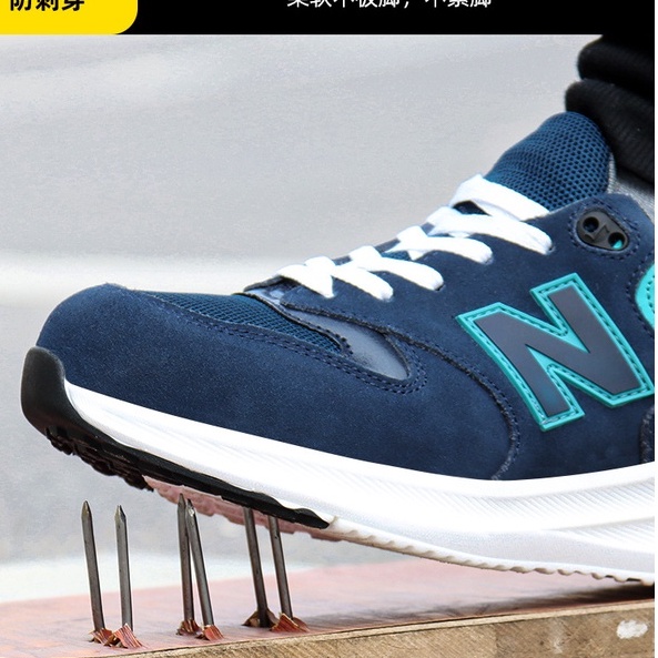 Sepatu Safety shoes ringan import sport biru navy pria dan wanita ujung besi sol anti paku model sneakers V10