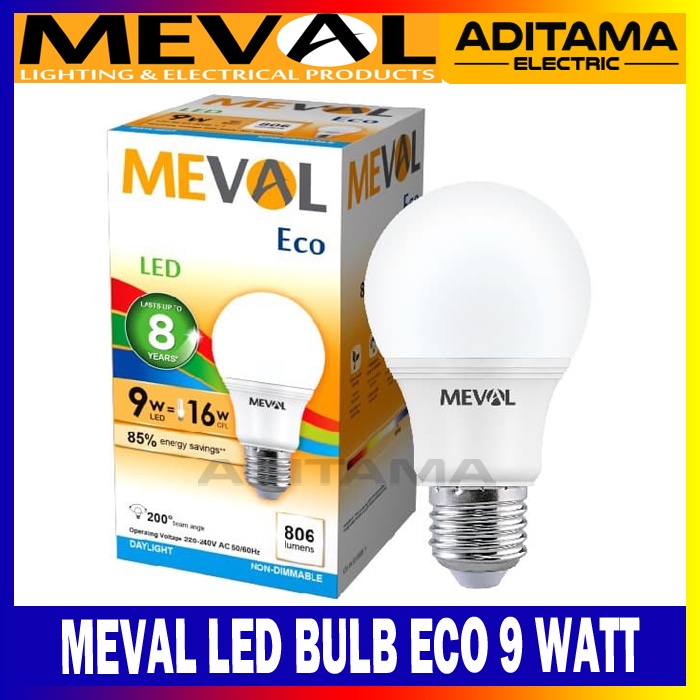 MEVAL LED BULB ECO 9 WATT WHITE/ LAMPU LED MEVAL ECO 9 WATT PUTIH