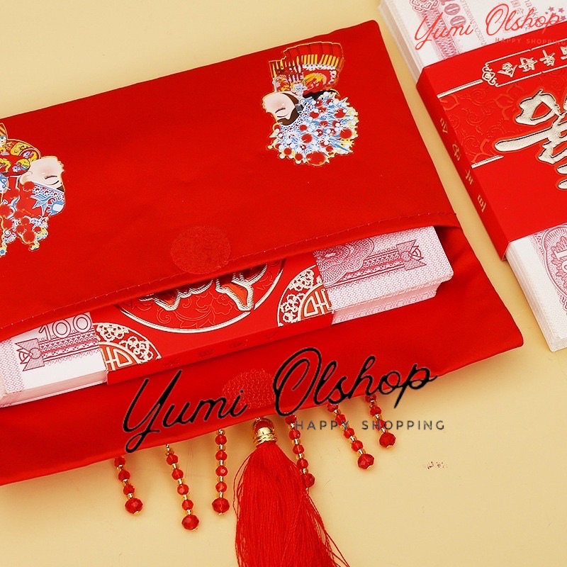 Angpao kain emboss shuangxi / wedding angpao phonix 凤凰