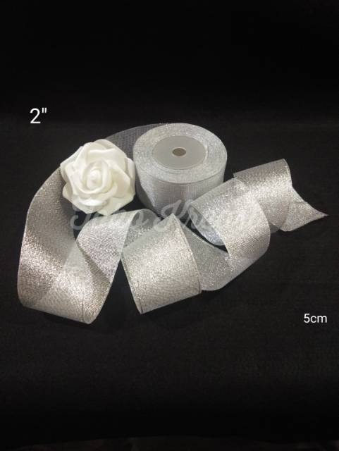 Pita glitter 2inci / 5cm warna silver dan emas