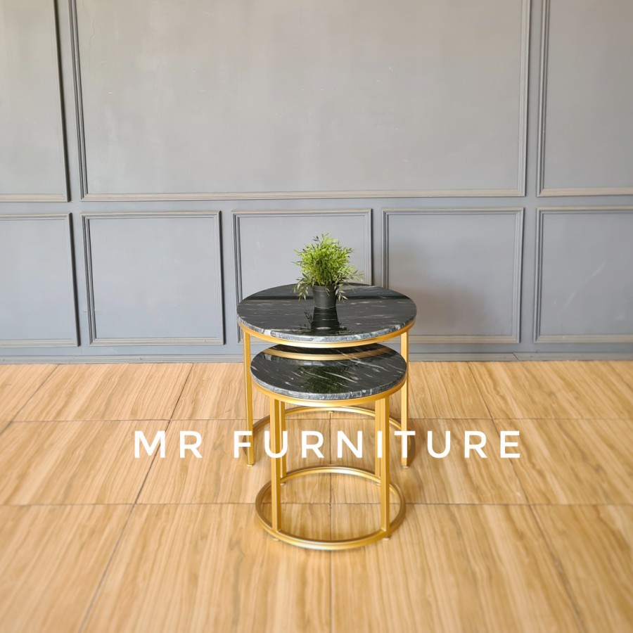 meja tamu susun marmer hitam asli