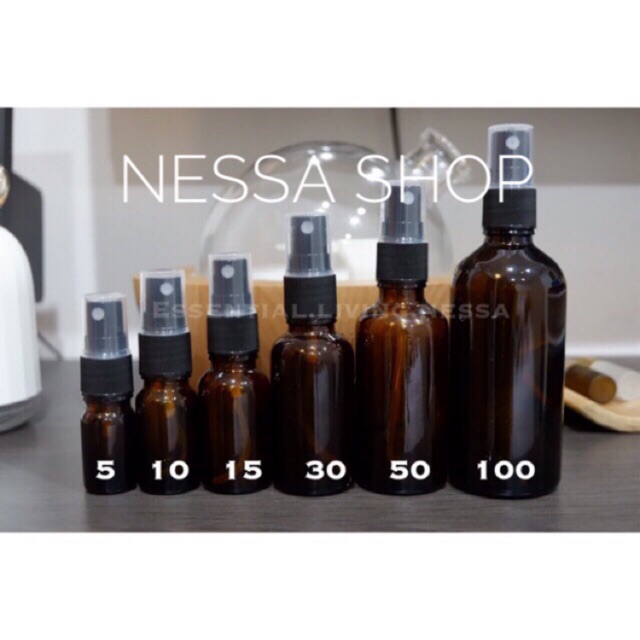 Botol Spray Kaca Amber tutup Hitam 5,10,15,30,50,100 ML