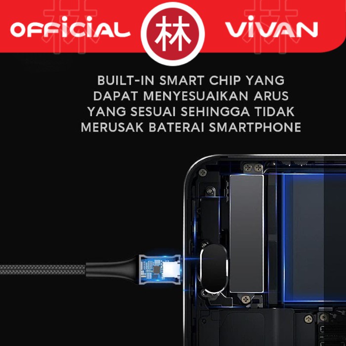 Vivan VDC100 Data Cable Type-C 3A LED Light Quick Charge Full Coverage