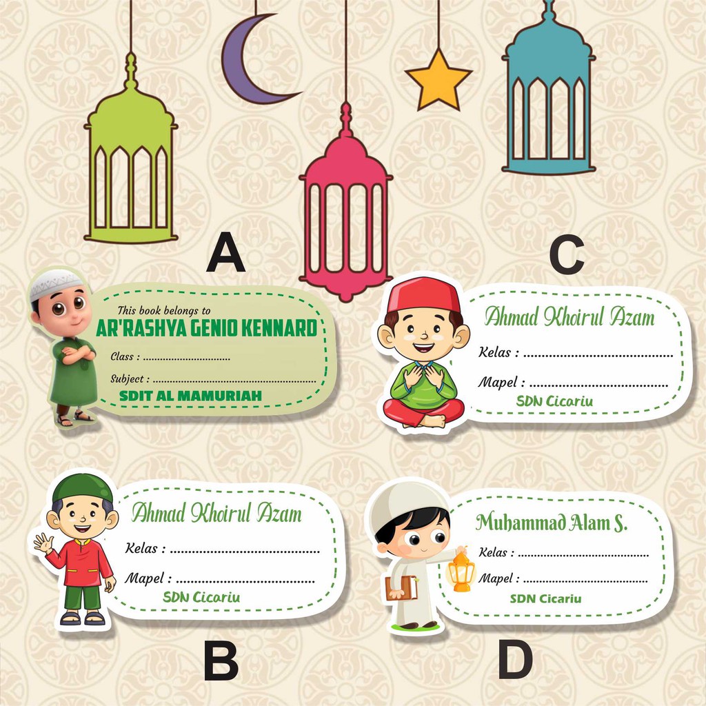 Jual Stiker nama sampul buku Tulis Tema Santri Muslim Anak Sholeh