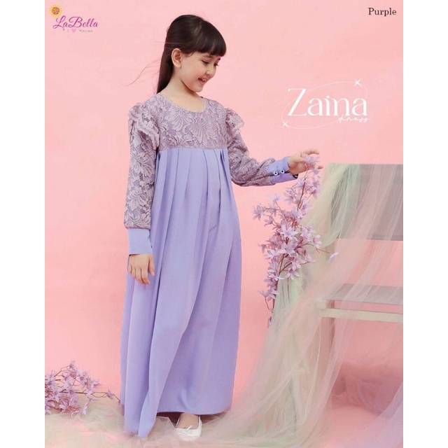 LABELLA 8-9 tahun Gamis Anak ZAINA Purple Ungu Kombinasi Brukat