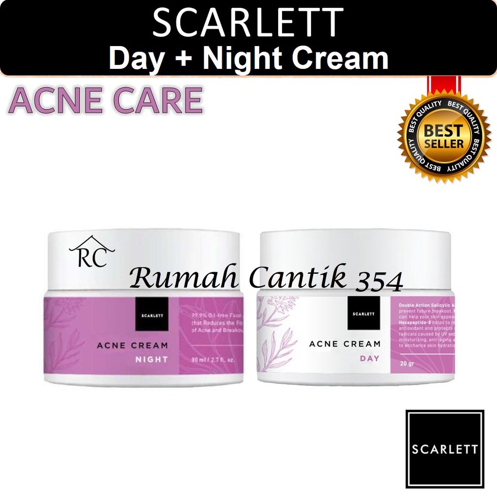 Cream Acne Care Scarlett Whitening Day Cream + Night Cream Rumah Cantik 354 Krim Siang &amp; Malam Pelembab Wajah