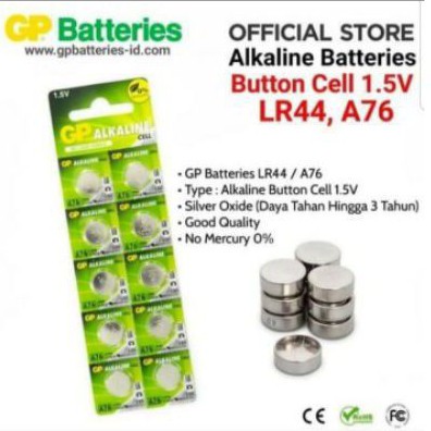 Batu baterai / batu batre / batu Kancing Gp A76, LR44 / batu Alkaline / alkaline / baterai