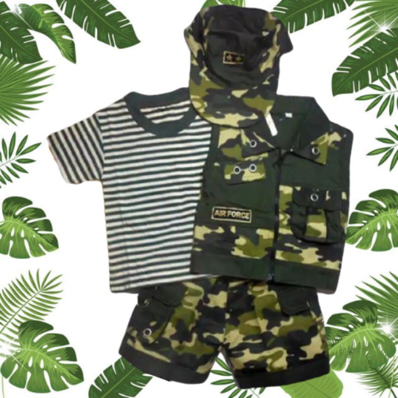 Setelan Bayi Tentara Baju Bayi Army Rompi Pisah Free Topi - Cool Army
