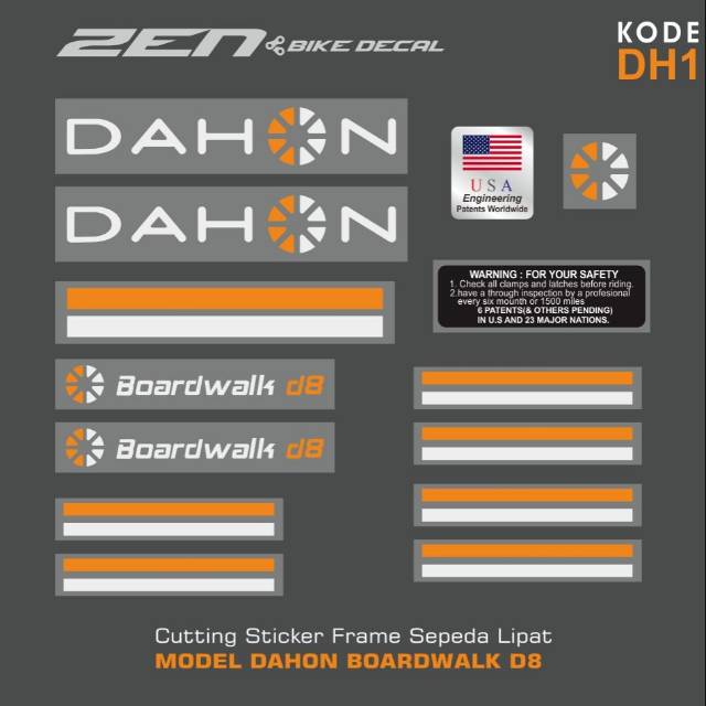 CUTTING STICKER SEPEDA LIPAT MODEL DAHON BOARDWALK D8 kode DH 1