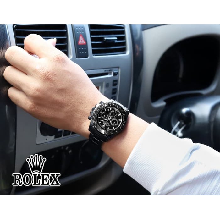 Jam Tangan Pria Rolex Daytona Chrono Aktif On Rantai Full Black