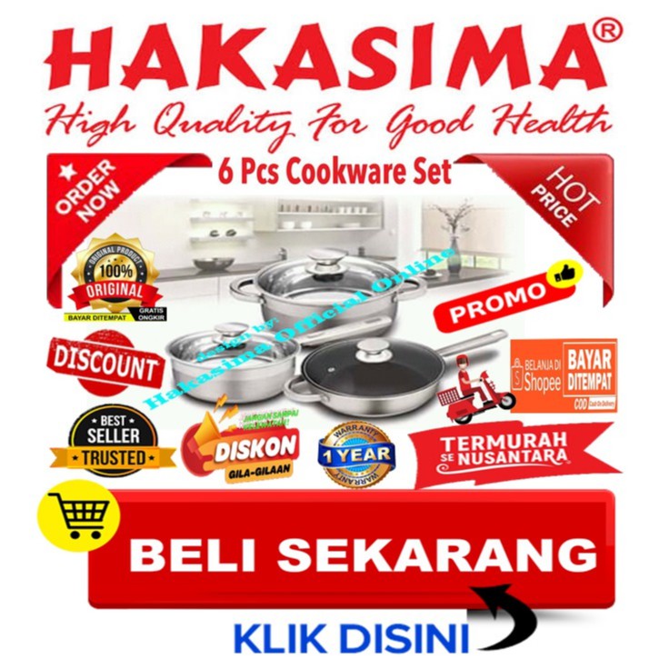 [LOW PRICE] HAKASIMA 6pc COOKWARE SET PROMO SALE ALAT MASAK PANCI SET SERBAGUNA PENGGORENGAN STAINLE